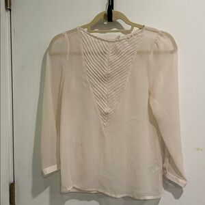 Sheer top long sleeve beige Small